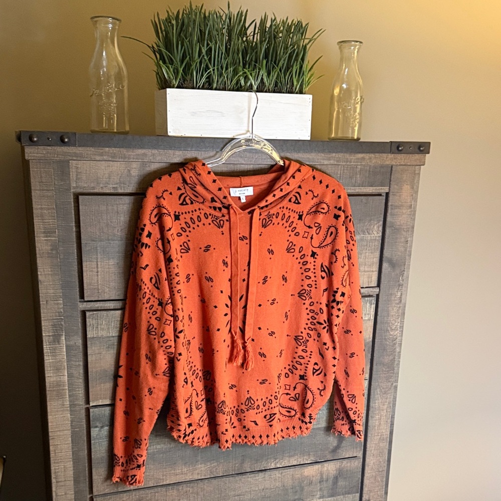 Society Orange Bandana-Print Hooded Pullover Sweatshirt